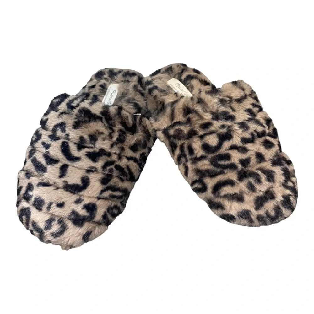 MADEWELL Leopard Cheetah Animal Print Quilted Plush Faux Fur Slippers Size 5 - Picture 13 of 13